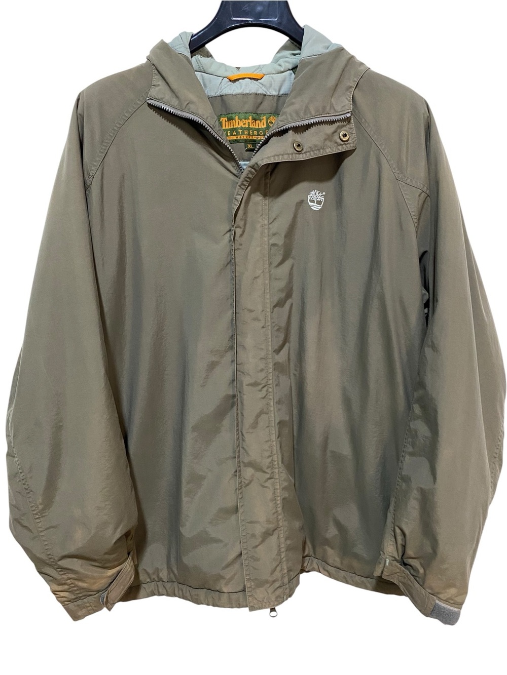 Timberland Coat Olive Green Hooded Rain Jacket Waterproof Quilted Hoodie